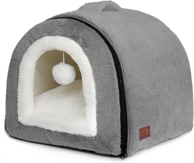 Cat Bed for Indoor Cats，Foldable cat cave，Anti-Slip & Water-Resistant Bottom，cat Houses for Indoor Cats or Small Dogs, Kitten Tent, Rabbit Bed，2 in 1 pet Bed (Dark Grey)-Ruum Studio Home