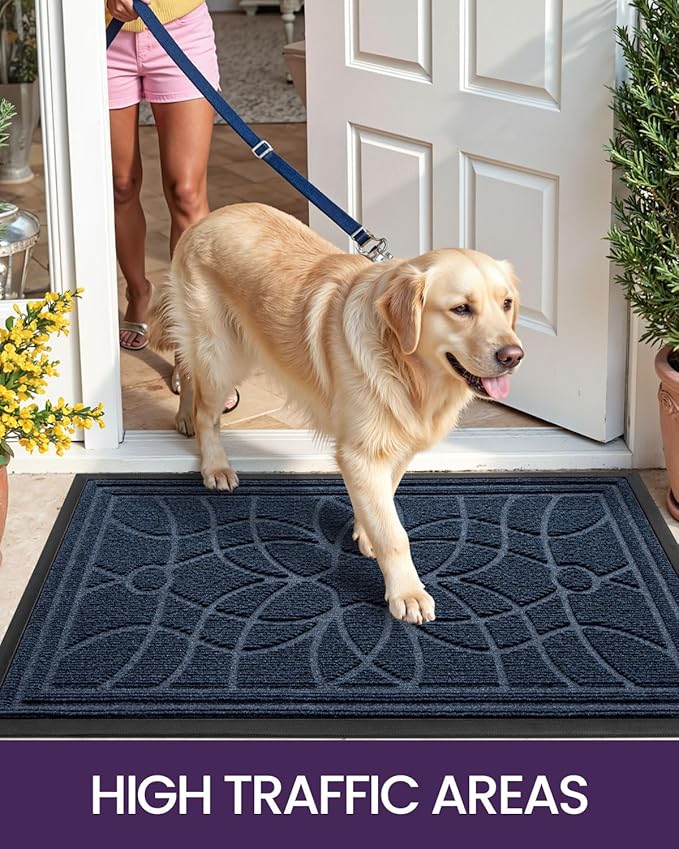 DEXI Front Door Mat Outside Entrance, Heavy Duty Non Slip Low Profile Doormat for Entryway, Trap Dirt and Moisture Welcome Mats, Easy Clean, Patio, Garage, 5x3, Blue-Ruum Studio Home