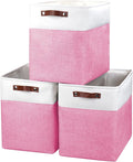 Large Fabric Storage Baskets | 50L Storage Bins, Decorative Linen Closet Baskets with Handles for Organizing, Shelf, Toys, Clothes, Home, Office, Nursery, 17x12x15Inches (Pink&White)-Ruum Studio Home