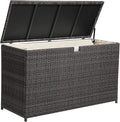 Super Patio Outdoor Patio Storage Box Waterproof, 120 Gallon Large Deck Box Wicker Storage Bin for Cushions, Garden Tools, Gray-Ruum Studio Home