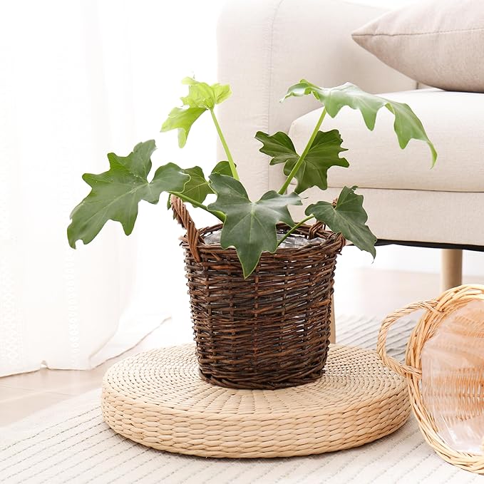 Handwoven Red Willow Planter Basket with Waterproof Liner – Natural Brown Decorative Flower Pot Holder for Indoor Use - Small Size (Inner Top Ø 7", Inner Height 5.9")-Ruum Studio Home