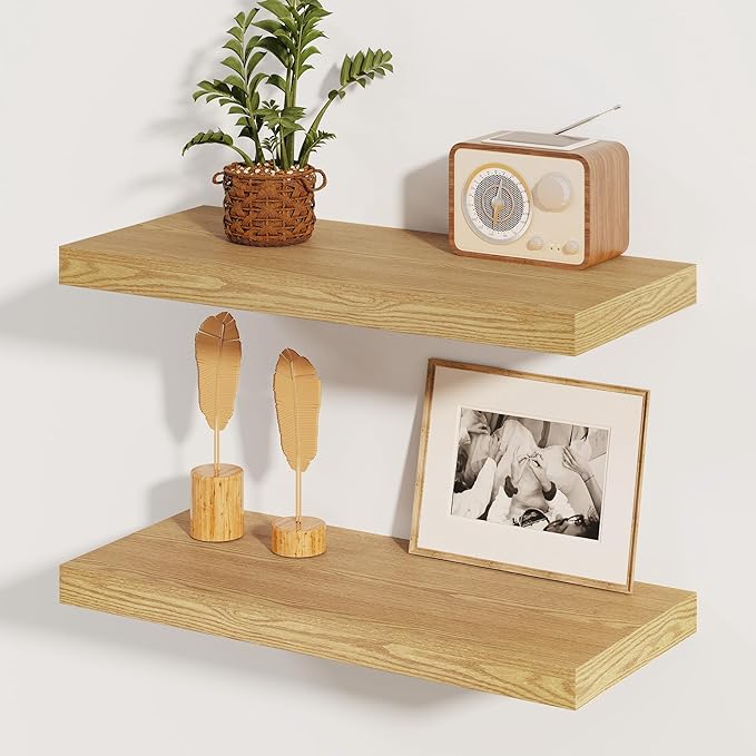 Floating Shelves for Wall, 8 Inch Deep Floating Shelves, 24"W x 8"D Wall Shelves Set of 2, Rustic Wood Floating Shelf for Home Decor, Deep Storage Shelves for Kitchen, Bedroom, Living Room-Ruum Studio Home