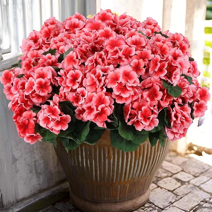Hananona Artificial Geranium Flowers for Outdoors Geranium Silk Flowers Outdoor UV Resistant Garden Plants Faux Flowers for Home Kitchen Table Centerpieces Decor (12, Peach)-Ruum Studio Home
