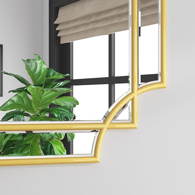 Bathroom Mirror for Wall Gold Farmhouse Wall Vanity Mirror for Over Sink Wood Framed Beveled Mirrors Deco（20 * 28IN/Gold）-Ruum Studio Home