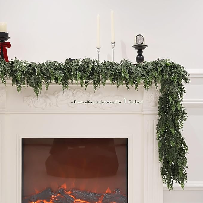 2Pcs 6FT Christmas Cedar Garland Artificial Real Touch Thickness Realistic Greenery Pine Garland for Mantle Fireplace Outdoor Indoor Christmas Decorations-Ruum Studio Home