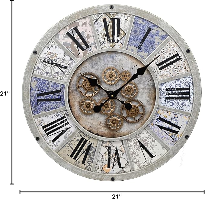 Unique Moving Gear Large Wall Clock 21inch-Battery Powered. Retro Industrial Steampunk Country Farmhouse Decor for The Living Room Kitchen Bars cafes Offices(whith/metal/21)-Ruum Studio Home