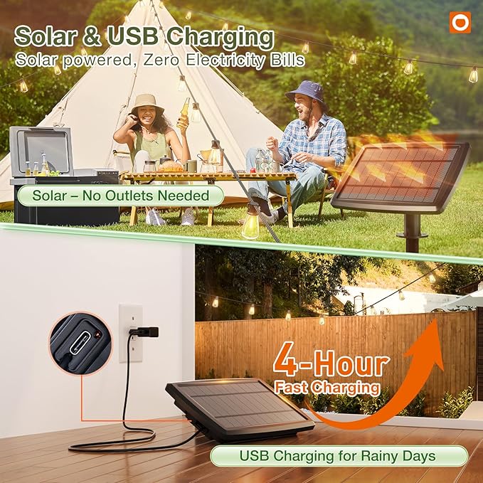 addlon 2 Pack*102FT(96+6) Solar String Lights Waterproof, Patio Lights Solar Powered with Remote & USB Port, 3 Lighting Modes 60+4 LED Shatterproof Bulbs Outdoor Light for Camping Backyard Garden-Ruum Studio Home