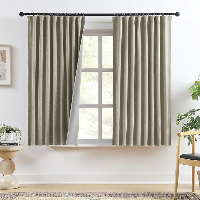 RAIN CITY Taupe Blackout Curtains Back Tab Rod Pocket Curtains 63 Inches Long, Linen Burlap Textured Room Darkening Curtains for Bedroom Nursery 2 Panels 50x63-Ruum Studio Home
