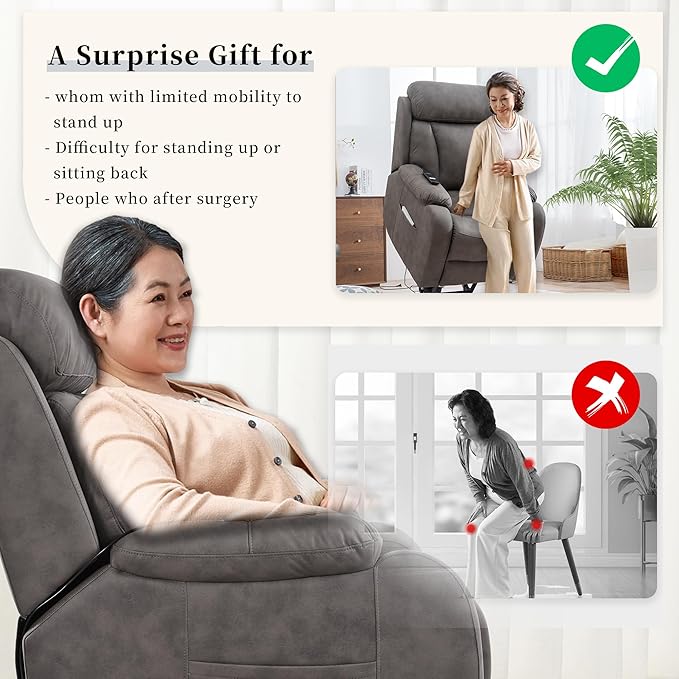 Power Lift Chair Recliners for Elderly, Modern Overstuffed Electric Seniors Recliner Chair with Remote Control Side Pocket for Living Room Bedroom (Dark Grey)-Ruum Studio Home