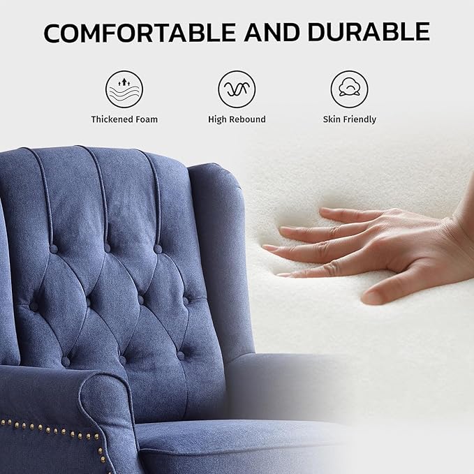 EBELLO 2 Pcs Pushback Recliner Chairs, Fabric Armchair Push Back Recliner with Rivet Decoration, Single Sofa Accent Chair for Living Room, Bedroom, Blue-Ruum Studio Home