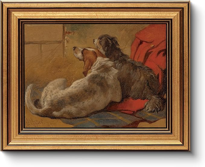 HUARCEY Gold Framed Vintage Wall Art for Living Room Dogs Oil Painting Wall Decor– Cozy Pet-Themed Aesthetic Room Decor for Bedroom Prints Study Classic Animal Artwork Gift for Dog Lovers 8"x10"-Ruum Studio Home