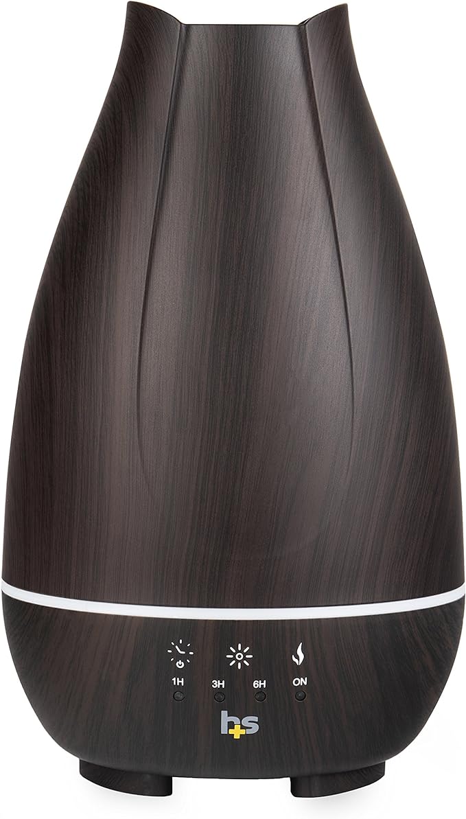 HealthSmart Essential Oil Diffuser, Cool Mist Humidifier and Aromatherapy Diffuser with 500ML Tank Ideal for Large Rooms, Adjustable Timer, Mist Mode and 7 LED Light Colors, Brown-Ruum Studio Home