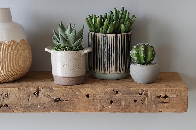 Urban Legacy Reclaimed Barnwood Planks | Floating Shelves for Wall w/Flush Mount Shelf Bracket Set Included | Set of 2 (Natural, 40"x7"x 2")-Ruum Studio Home