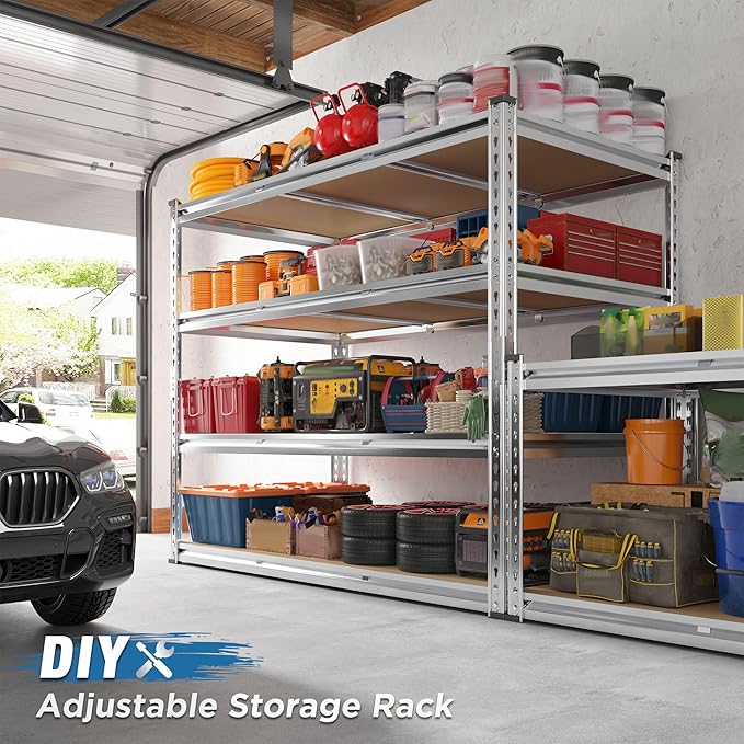 REIBII Garage Shelving, 4 Tier Storage Shelves Load 2550LBS, Adjustable Garage Shelving Heavy Duty, Metal Shelves Unit for Basement, Warehouse, 48" W x 60 "H x 24" D, Galvanized-Ruum Studio Home