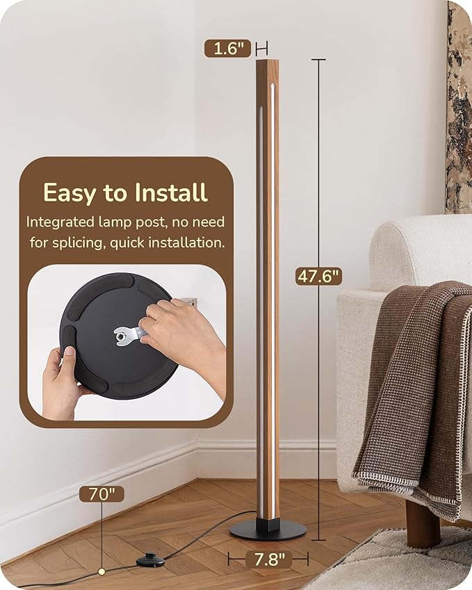 EDISHINE Wood Floor Lamp, Upgraded Dual-Sided Lighting, Minimalist Floor Lamps for Living Room, Corner Floor Lamp with Remote/Foot Control, 7CCT & Dimmable Corner Lamp for Bedroom, Office, Walnut Wood-Ruum Studio Home