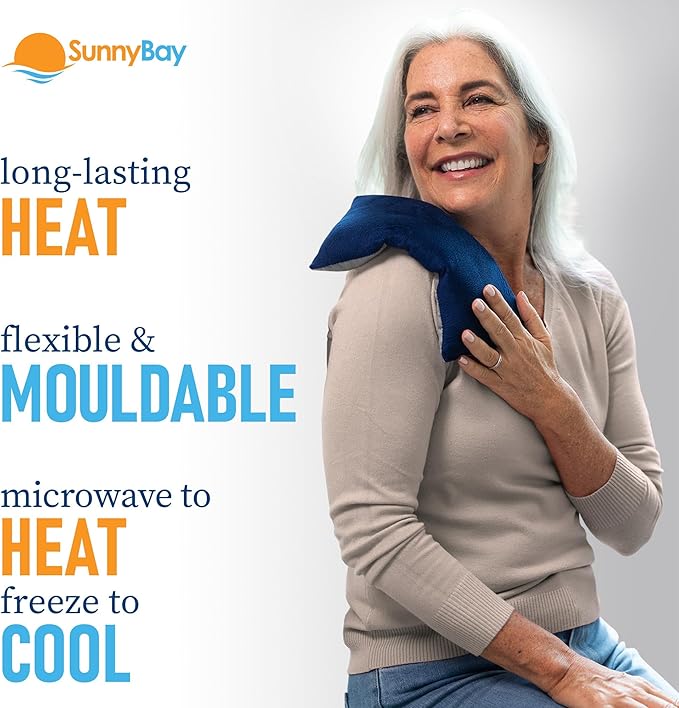 SunnyBay Odorless Small Microwave Heating Pad, Microwavable Versatile Neck and Shoulder Wrap for Back Pain and More, Moist Heat Plush-Cotton Pad with Hydra-Beads, 6x11 in, Blue-Grey-Ruum Studio Home