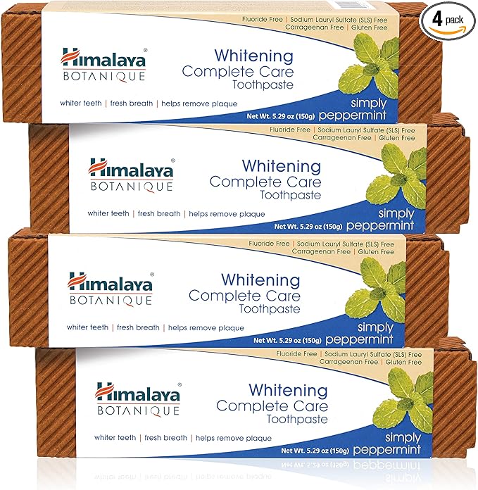 Himalaya Botanique Complete Care Whitening Toothpaste, Simply Peppermint, Fluoride Free for a Clean Mouth, Whiter Teeth and Fresh Breath, 5.29 oz, 4 Pack-Ruum Studio Home