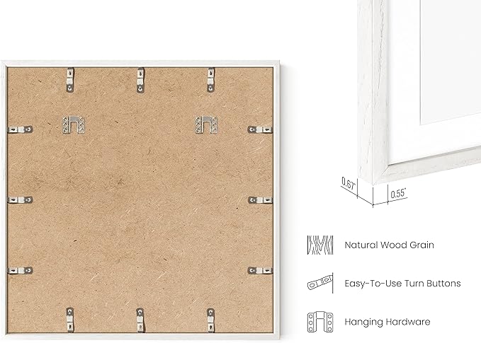 HAUS AND HUES Solid Oak Wood 20”x20” Picture Frames Matted to 16”x16” Set of 3-3 Piece White Square Frames, 20x20 White Picture Frames for Wall, White Frames 20 x 20, Gallery Wall Frame Set-Ruum Studio Home