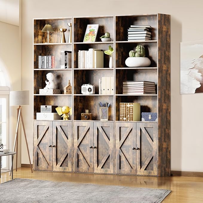 Tall Brown Wooden Bookshelf with Cabinet and Doors – 70.86" Bookcase with Doors, 6 Shelf Freestanding Tall Book Shelf for Living Room Storage, Bedroom, Home Office Organization – Brown Bookcase Wood-Ruum Studio Home