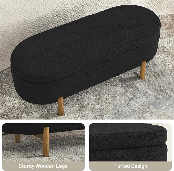 Furniliving 46” Storage Benches, End of Bed Bench with Button-Tufted Large Upholstered Storage Ottoman Teddy Window Bench with Storage Shoe Cabinet Bench, for Bedroom, Entryway, Closet, Black-Ruum Studio Home