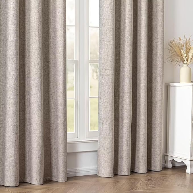 Linen Curtains 90 Inch Length 2 Panels Set, 100% Blackout Curtains Textured Thermal Insulated, Grommet Light Blocking Drapes for Living Room Bedroom Luxury Decor(52W × 90L inch, Linen)-Ruum Studio Home