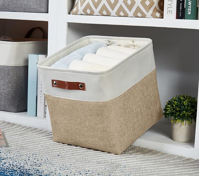 DECOMOMO 13 Inch Cube Storage Bins, Fabric Storage Cube, Basket for Kallax Shelves (Beige & White, Cube 13" - 4 Pack)-Ruum Studio Home