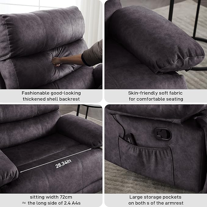 Oversized Recliner Chair Extra Wide Large Recliner for Adults 350lbs with Lumbar Support Pillow Nursery Chair Living Room (Manual, GREY-6002)-Ruum Studio Home