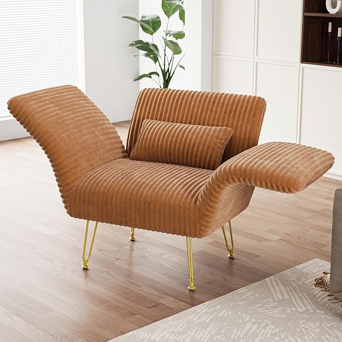 Txtin's Comfy Accent Chair Reading Chair for Bedroom Cozy Wing Arm Living Room Single Sofa Chair with Angle Adjustable Arms Brown Corduroy Easy Assembly-Ruum Studio Home