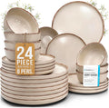 Stoneware dinnerware set 8 persons Rustic 24 pcs - Rustic design dinnerware set, dishwasher safe - Bowl and plate set - Pure Living dinnerware in beige…-Ruum Studio Home