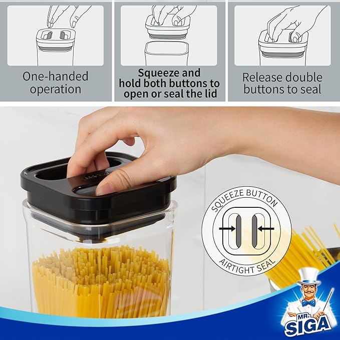 MR.SIGA 6 Piece Airtight Food Storage Container Set, BPA Free Kitchen Pantry Organization Canisters, One-handed Kitchen Storage Containers for Cereal, Spaghetti, Pasta, White-Ruum Studio Home