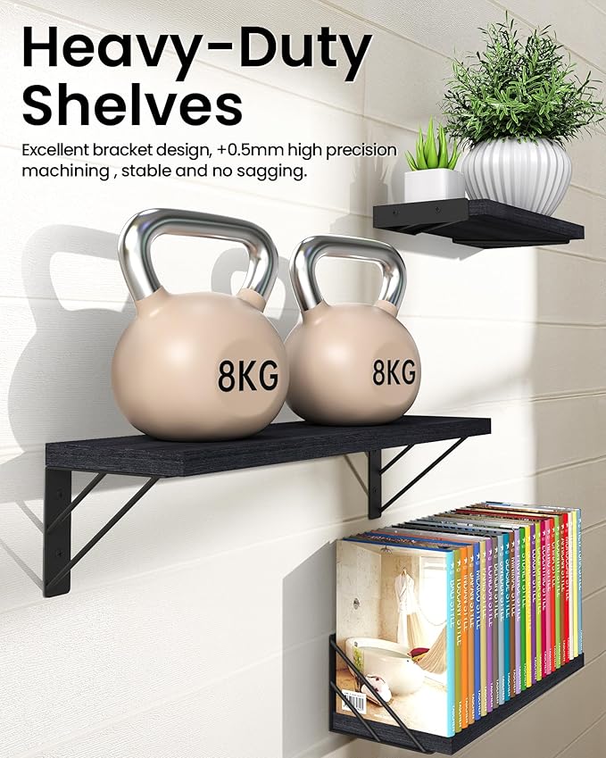 BAYKA Wall Shelves for Bedroom Decor, Floating Shelves for Wall Storage, Display Mounted Rustic Wood Shelf for Books,Plants,Corner Shelves for Bathroom,Kitchen,Living Room(Set of 4)-Ruum Studio Home