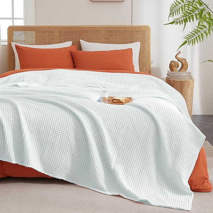 PHF Ultra Soft Waffle Weave Blanket King Size 104"x 90"- Washed Lightweight Breathable Cozy Woven Blanket for Bed - Aesthetic Decor for Couch Bedding Sofa Home Car - Ice Blue-Ruum Studio Home