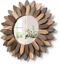 Honiway Boho Wall Decor 12 inch Decorative Mirror with Rustic Wood Sunburst Frame, Perfect for Bedroom, Living Room, Bathroom, Kitchen-Ruum Studio Home