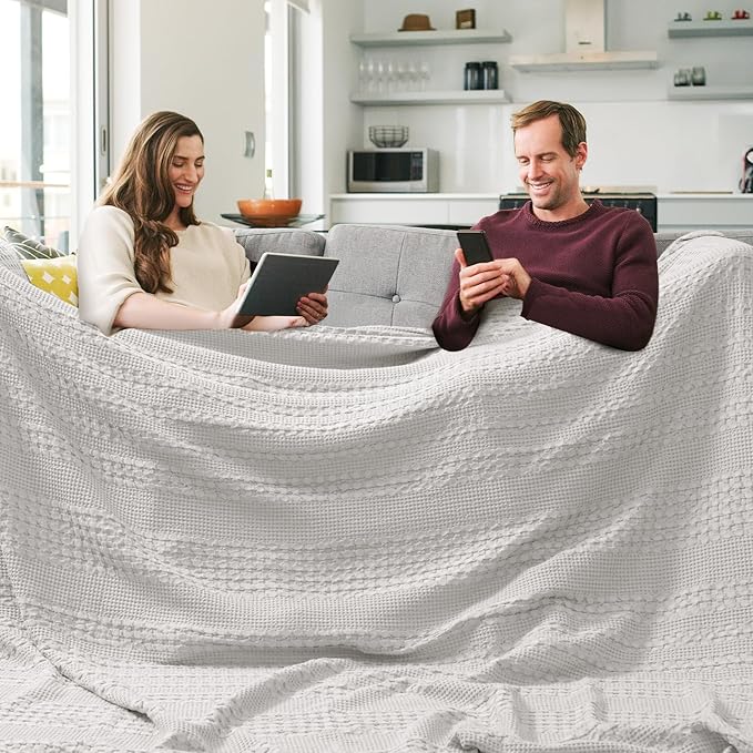 PHF 100% Cotton Waffle Blanket Oversized King 120"x120", Lightweight Breathable Extra Large 10'x10' Summer Blankets for Bed, Giant Big Luxury Aesthetic Woven Bedding for Home Decor, Light Grey-Ruum Studio Home