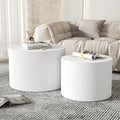 Round Coffee Table Set of 2, Modern Wooden White Nesting Coffee Tables for Living Room, No Assembly Required Circle Side Tables Set Accent End Table for Bedroom, Balcony-Ruum Studio Home