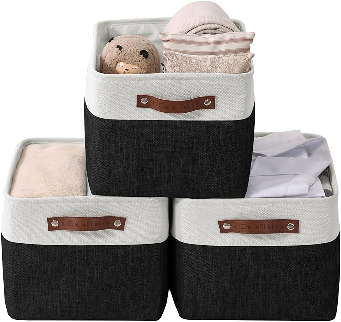 DECOMOMO Storage Bins Fabric Storage Baskets for Shelves, Linen Closet Organization Toys Nursery (Black and White, Large - 3 Pack)-Ruum Studio Home