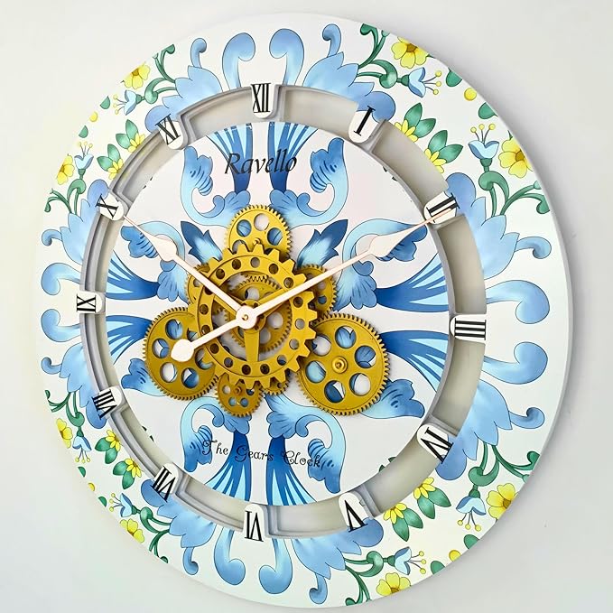 The Gears Clock Wall Clock Italy Collection with Moving Gears (Ravello, 24 inch Round)-Ruum Studio Home