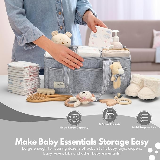 PeraBella Diaper Caddy Organizer with Handle, Baby Shower Gifts Basket Bag, Registry Search Must Haves Items, Nursery Storage Organizer for Newborn Girl Boy, Baby Bag Essentials, Car Diaper Caddy Cart-Ruum Studio Home