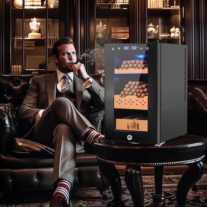25L Cigar Electric Humidor, 200 Counts Large Capacity,Thermostatic Electric Cooler Cabinet with Digital LED Screen, Safety Lock,Smart Humidity & Temp Control, Gifts for Men-Ruum Studio Home