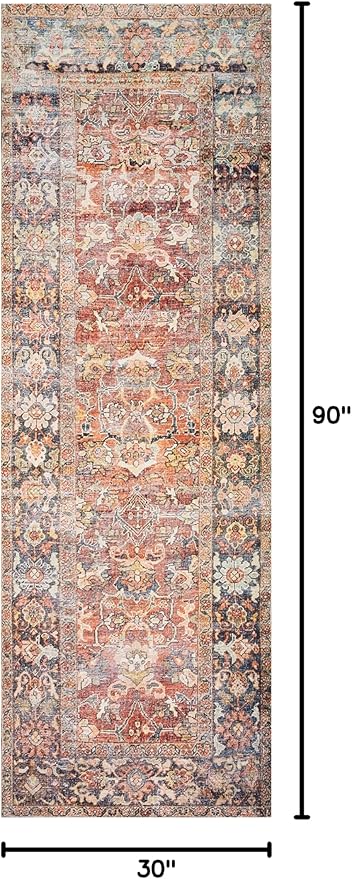 Loloi Layla Collection LAY-02 Spice/Marine 2'-6" x 7'-6" .13" Thick Runner Rug, Soft, Durable, Vintage Inspired, Distressed, Low Pile, Non-Shedding, Easy Clean, Printed, Living Room Rug-Ruum Studio Home