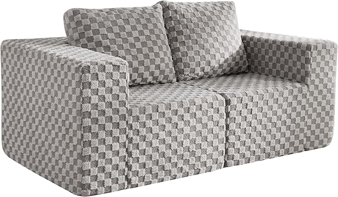 Modular Sectional Sofa 2 Seater Loveseat Modular Couch with Deep Seat Memory Foam Cloud Chair with Pillows Oversized Sectional Sofa for Living Room Bedroom (Plush Grey, Loveseat)-Ruum Studio Home