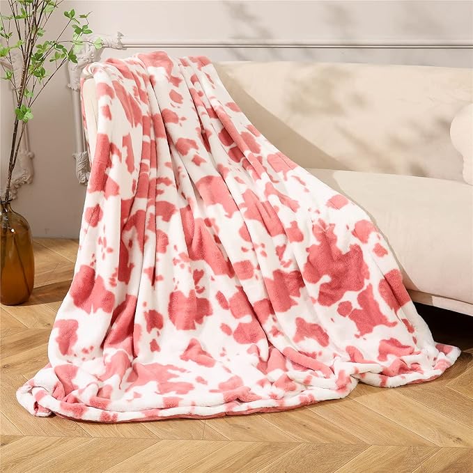 RYNGHIPY Cow Print Throw Blanket Soft Animal Cow Bed Throws Cute Farm Flannel Fleece Throw Blankets Thick Warm Plush Blankets for Sofa Couch Cow Decor Throws (Pink, 51''x63'')-Ruum Studio Home