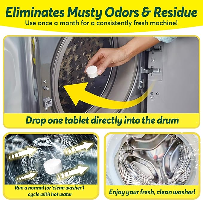 Cleanomic WashWizard Washing Machine Cleaner Tablets – Deep Cleaning Washer Cleaner for Front Load, Top Load & HE Machines – Removes Odor, Buildup & Limescale – Septic Safe, Non-Toxic, 6 Tablets-Ruum Studio Home