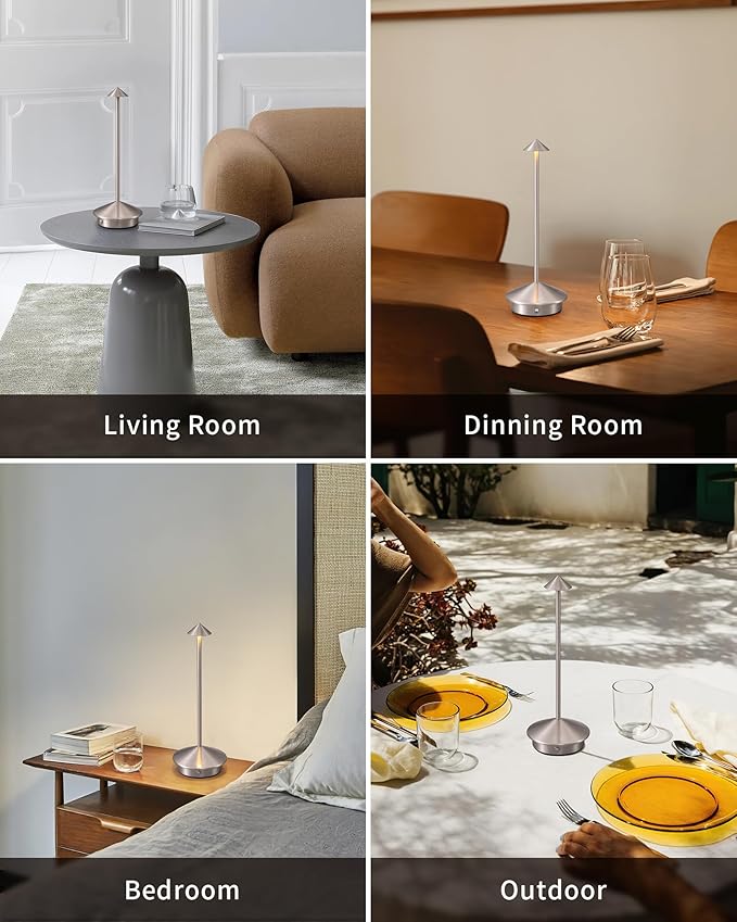 Modern Cordless Table Lamp Set of 2, Portable LED Desk Lamps, 5000mAh Rechargeable Battery Operated Lighting for Bedroom Dining Room Restaurant Coffee Shop Camping Night Light (Brushed Nickel)-Ruum Studio Home
