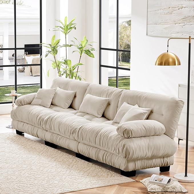 Modular Sectional Sofa Cloud Couch 3-Seater Deep Seat Sofa Couch, Oversized Couch Bed Sectional Couch with Round Bolster Armrests 5 Pillows, Modern Sofa Chair Comfy Couch-Ruum Studio Home