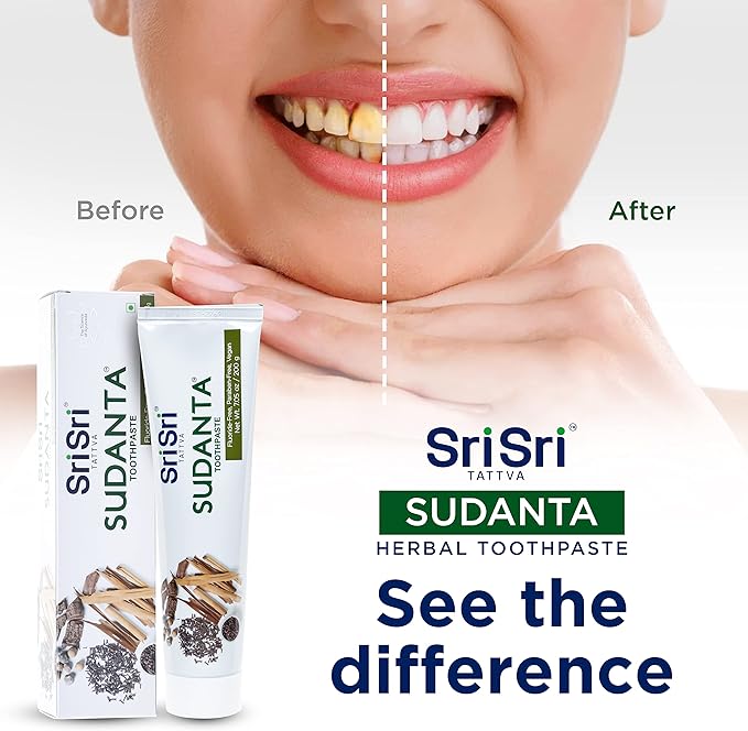 Sri Sri Tattva Sudanta Herbal Toothpaste for Oral Care Protection - Fluoride Free Ayurvedic Toothpaste to Strengthen Teeth and Gums Without Causing Sensitivity - All Natural (200g) Pack of 2-Ruum Studio Home