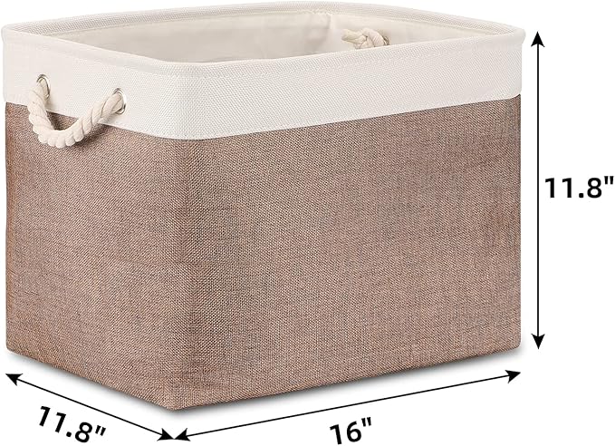 Bidtakay Large Storage Baskets with Handles for Organizing 16" x 11.8" x 11.8" Rustic Shelf Baskets [2-Pack] Foldable Clothes Baskets Fabric Collapsible Bins for Closet (White&Earthy Brown)-Ruum Studio Home
