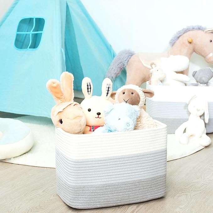 MINTWOOD Design 3-Pack Storage Baskets for Shelves, Playroom and Classroom, Book Basket, Decorative Storage Cube Bins, Woven Closet Organizers, Pantry and Shoe Organizer, 3-Tone Grey-Ruum Studio Home