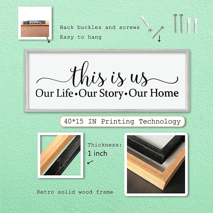 LuZhiQiang This Is Us Sign Wall Decor 40"×15" for Bedroom Family Sign Large Framed Wooden Wall Hanging Art (White)-Ruum Studio Home