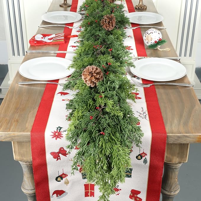 6 Ft Real Touch Christmas Garland Indoor with Pine Cone,Thick and Lush，Soft Bendable Mantle Garland Christmas, Lifelike Cedar Garland, Christmas Garland for Mantle,Indoor Christmas Decorations-Ruum Studio Home